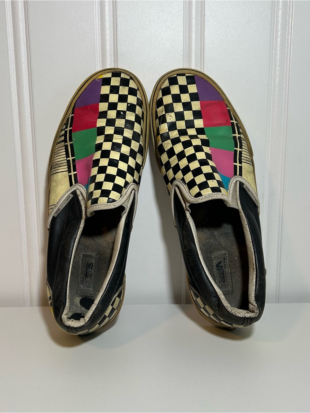 Vans Marc Jacobs Checkerboard Slip-On Sneakers in Black with Multicolr vintage